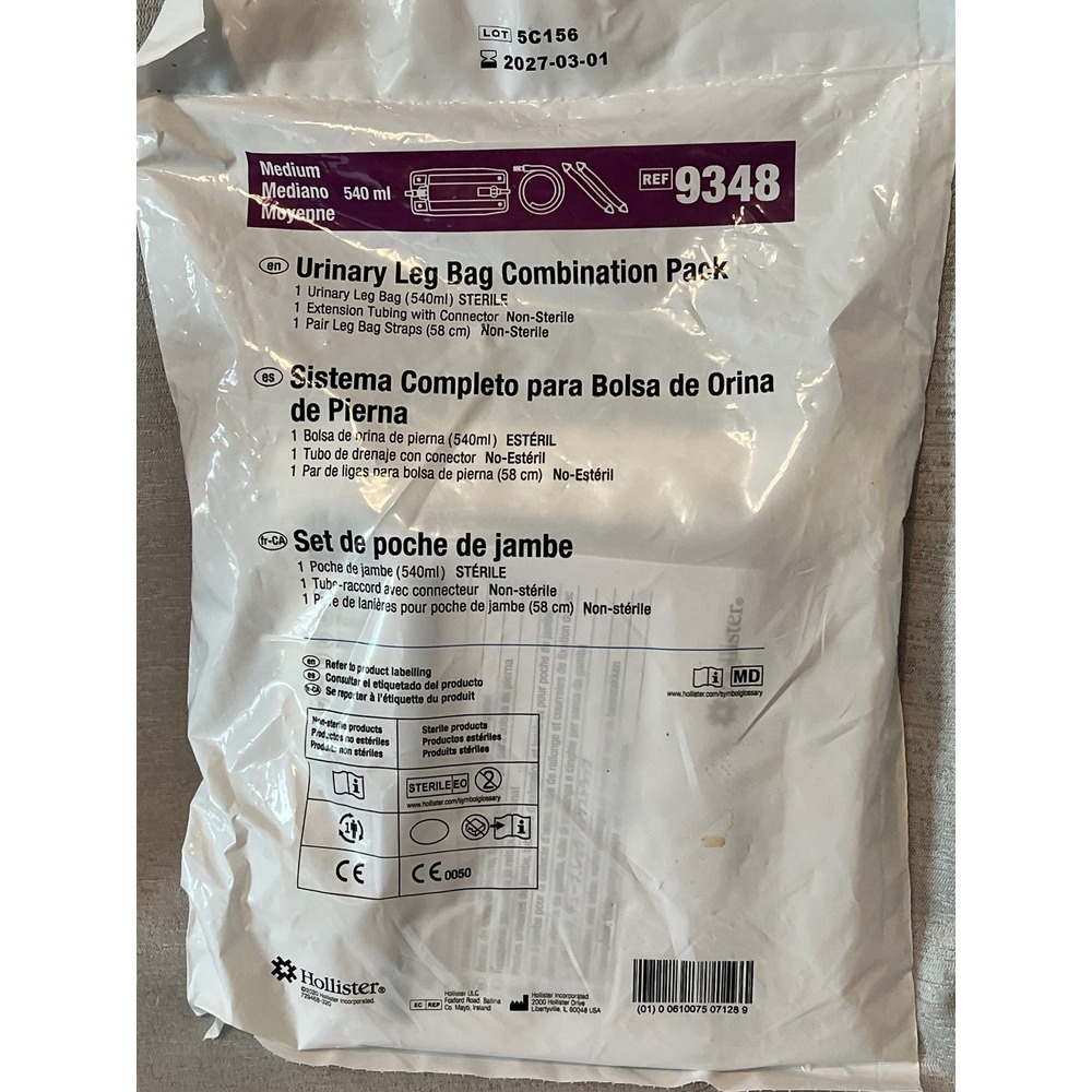 Hollister 9348 Urinary Leg Bag Combination Pack 540ml Medium Sterile New 2027-03